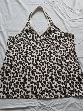 torrid Leopard Print Halter Tank Top - Cream, Black & Brown Trim